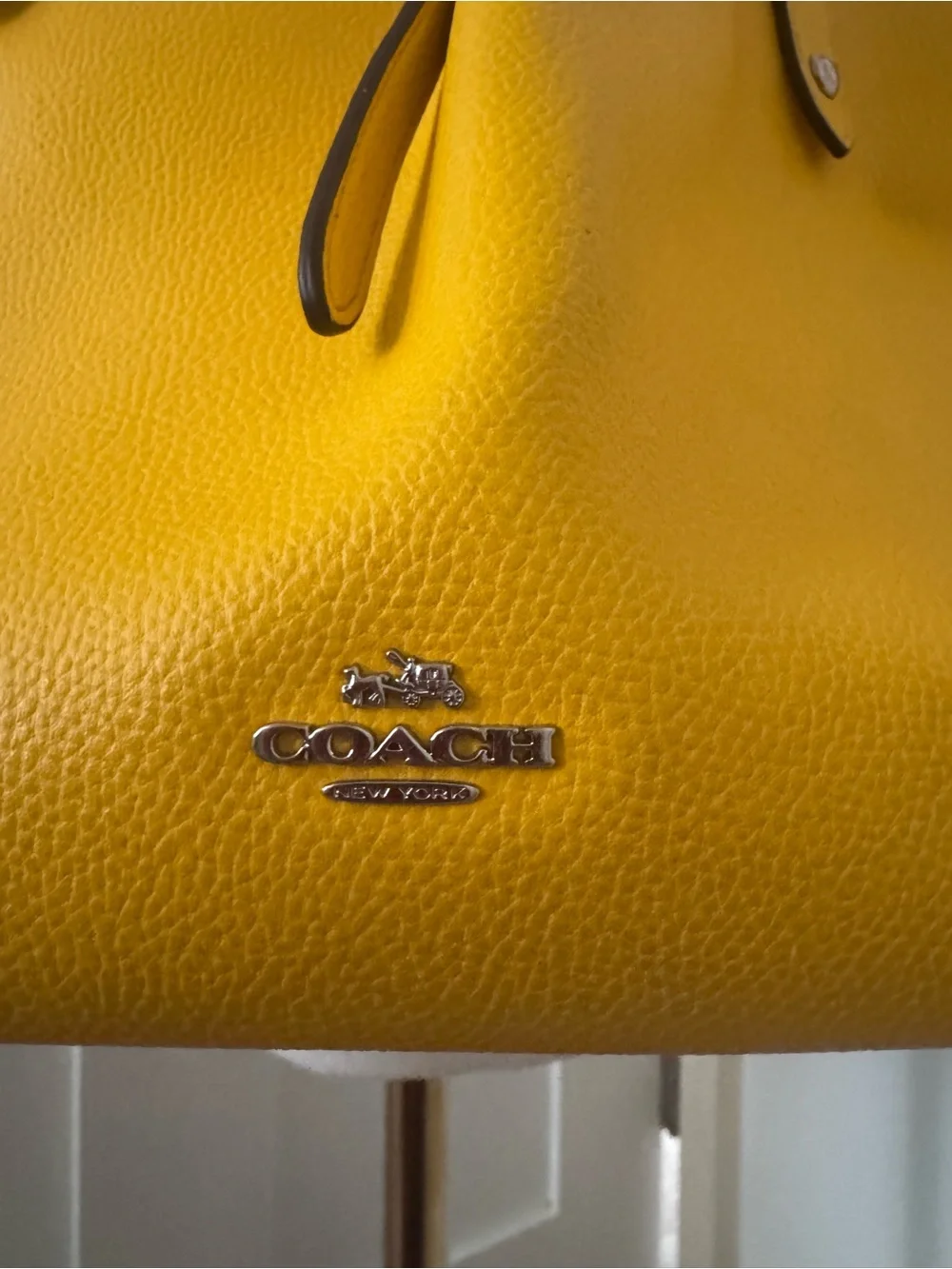 Coach Mustard Yellow Pebbled Leather Tote Bag Purse Large